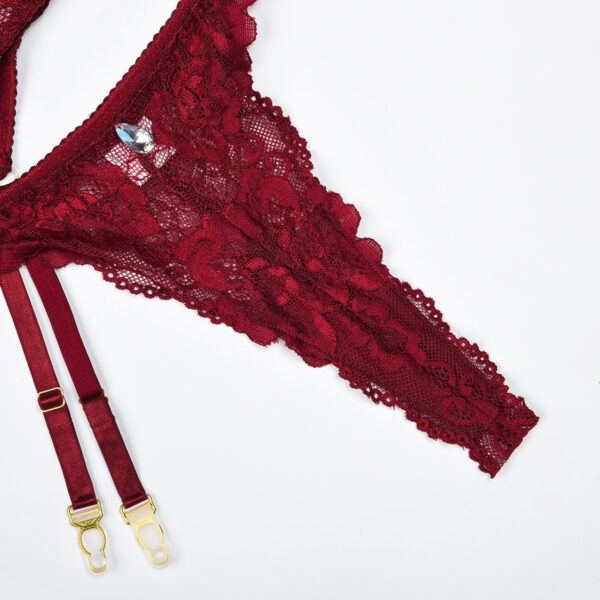 Sexy Four-piece Set Drop-shaped Diamond Tablets Sexy Lace Cutout Underwear Suit - Image 9