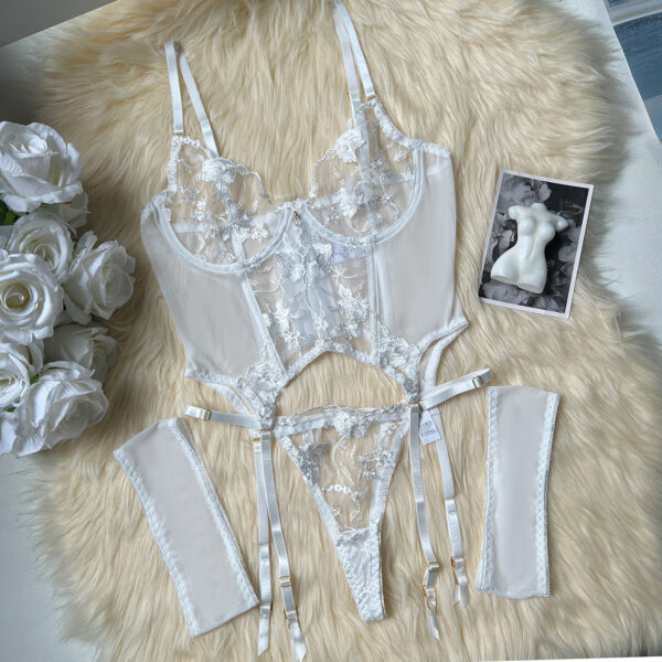 Three-point European And American Style Underwear Mesh Embroidery See-through Suit - Image 8