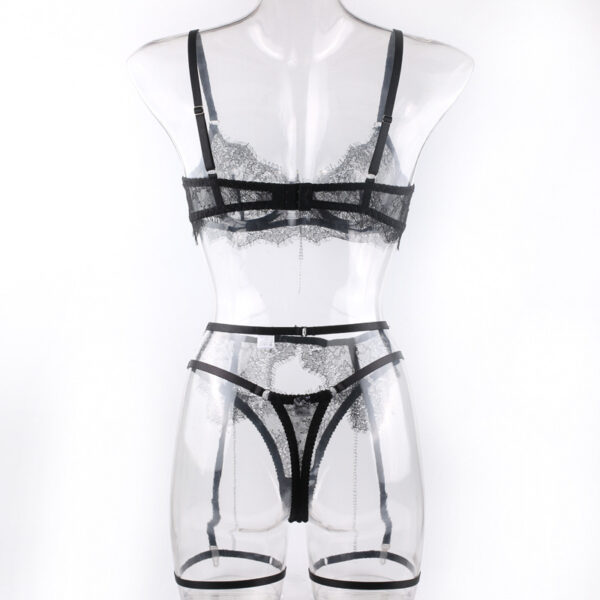 Chain Lace Bra Black See-through Sexy Underwear Suit - Image 9