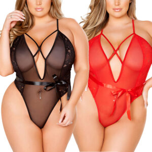 Splicing mesh bodysuit sexy pajamas