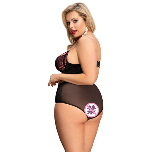 Plus Size Three Point High Waist See-through Underwear Set - Image 3