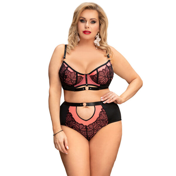Plus Size Three Point High Waist See-through Underwear Set - Image 4