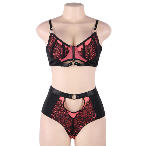 Plus Size Three Point High Waist See-through Underwear Set - Image 6