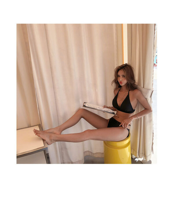 Pure Color Sexy Gathered Deep V Slim Hot Spring Swimsuit - Image 2