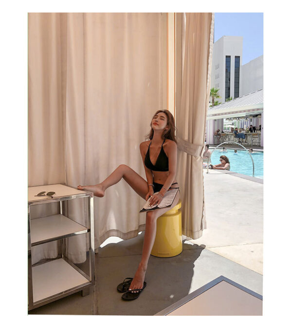 Pure Color Sexy Gathered Deep V Slim Hot Spring Swimsuit - Image 5