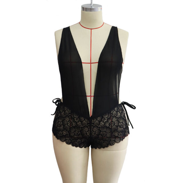 Large Size Sexy Lingerie Women Lace See-Through Sexy One-Piece Tights Nightdress - Image 2