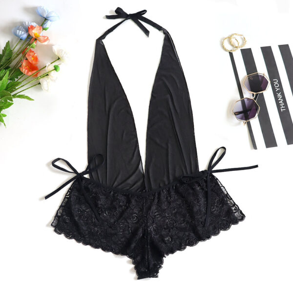 Large Size Sexy Lingerie Women Lace See-Through Sexy One-Piece Tights Nightdress - Image 4