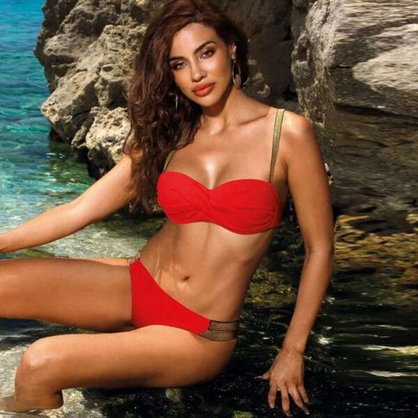 Bikini Sets Solid Color Swimsuit Sexy Mid-Waist Bandeau Gather Cup Bikinis Women Swimwear Female Bathing Suits Beach Wear - Image 3