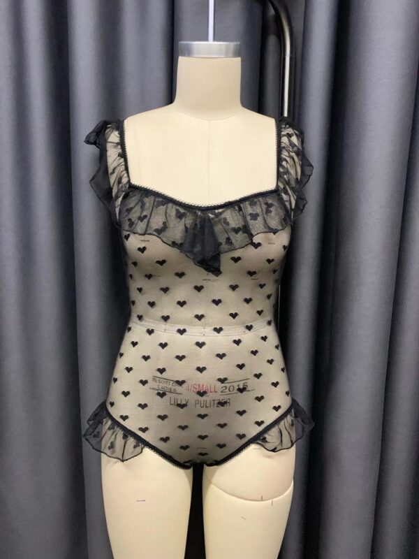 European And American Erotic Underwear Love Mesh See-Through Bodysuit - Image 3