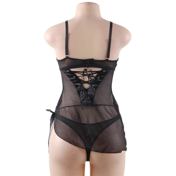 Large Size Sexy See-through Lace See-through Suspender Nightdress - Image 4