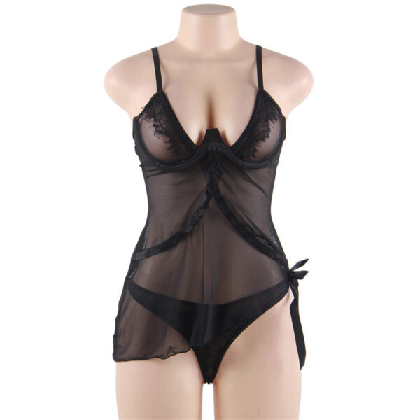 Large Size Sexy See-through Lace See-through Suspender Nightdress - Image 3