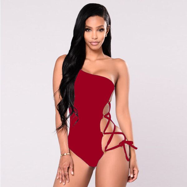 One-shoulder sexy bikini swimsuit with hoop cross strap - Image 2