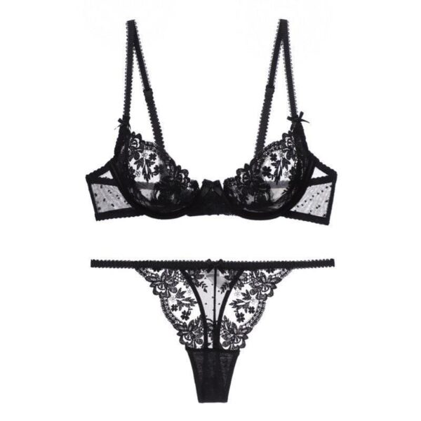 French Sexy Underwear Ultra-thin See-through Pure Floral Lace Underwear Suit - Image 5