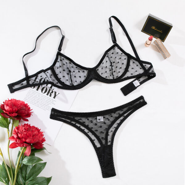 Sexy Polka Dot Half Cup T-back Underwear Suit - Image 3