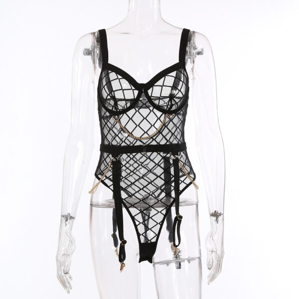 Mesh See-through Underwear Metal Chain Set - Image 6