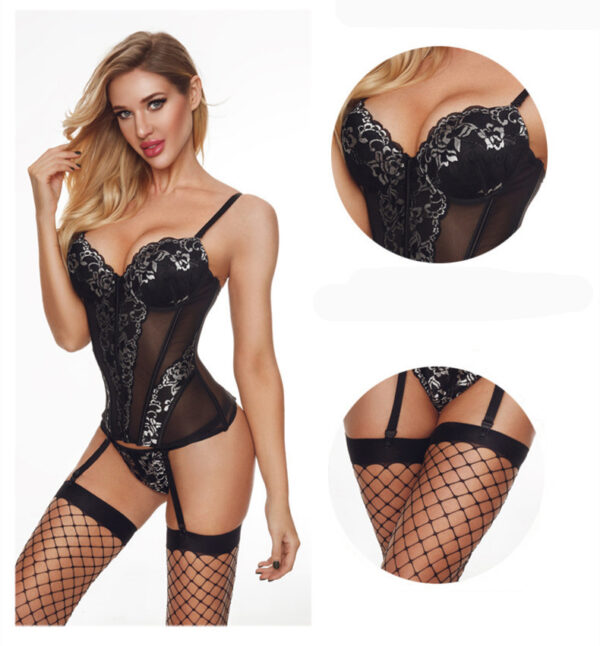 One Piece Sexy Lingerie Black Fishnet Stockings - Image 2