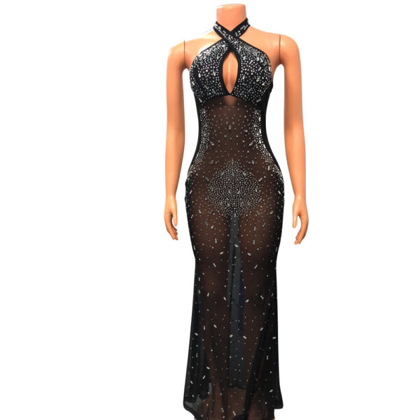 Women's Mesh See-through Rhinestone Dress - Image 5