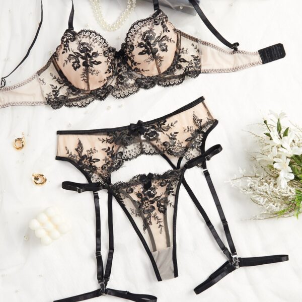 Underwear Embroidery See-through With Cutout Suit Women