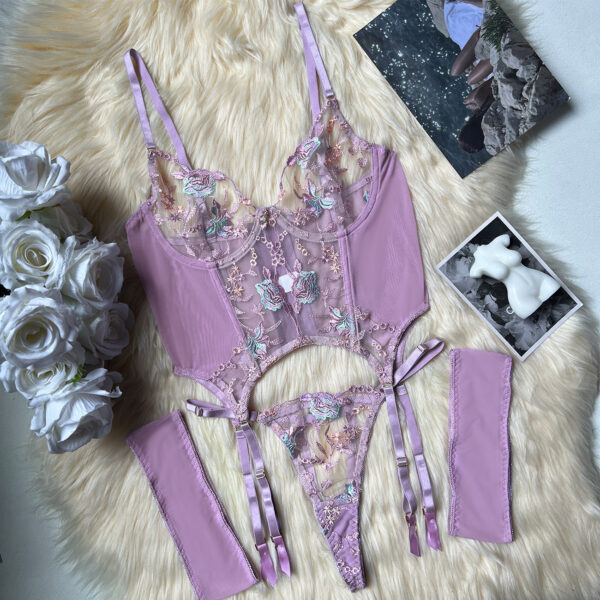 Three-point European And American Style Underwear Mesh Embroidery See-through Suit - Image 9