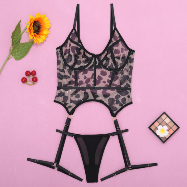 Women's Leopard Print Mesh See-through Shapewear Suit - Image 6
