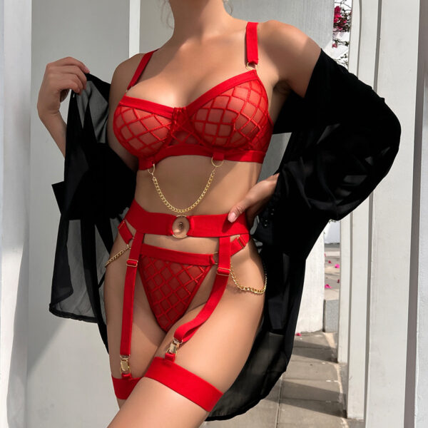 Underwear Mesh See-through Comfortable Fun Three-piece Suit - Image 8