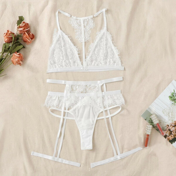 Sexy Women's New Lace See-through Halter SexyThree-piece Suit Underwear - Image 5