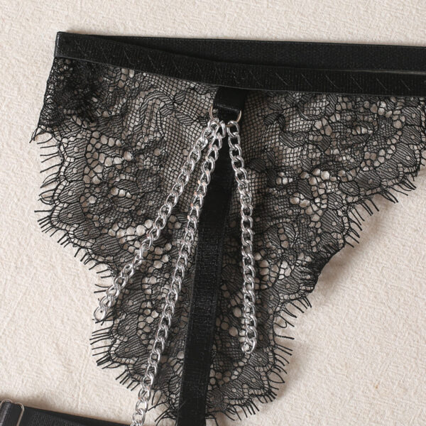 Chain Lace Bra Black See-through Sexy Underwear Suit - Image 10