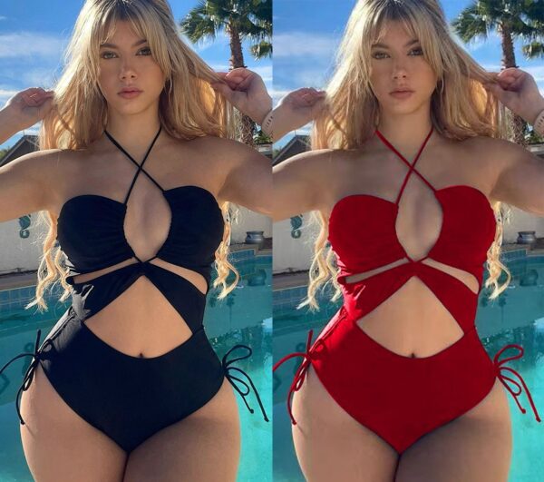 Swimsuit Women's Siamese Triangle Pure Color Bikini Swimsuit - Image 8