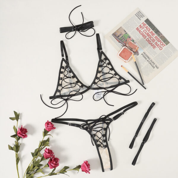 Mesh Strap Stitching See-through Suit - Image 2