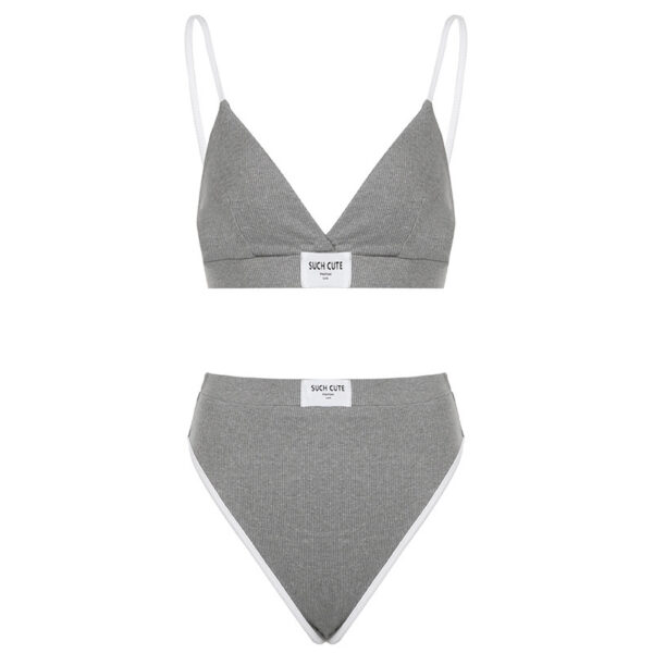 Contrast Color Binding Letters Embroidery Sexy Bikini Underwear Suit - Image 6