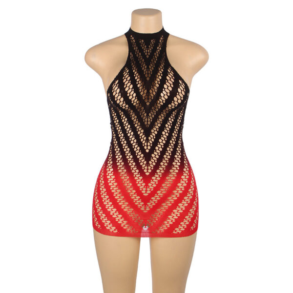 Plus Size Hollow-out Fishnet Stockings Sexy Halter Mesh Bodysuit - Image 5