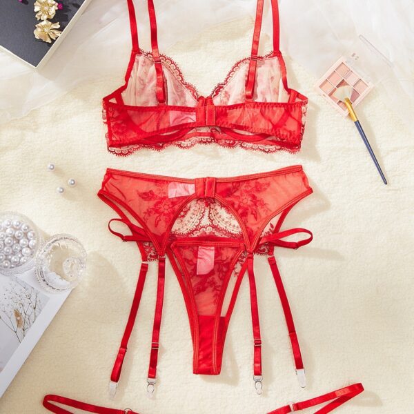 Underwear Embroidery See-through With Cutout Suit Women - Image 4