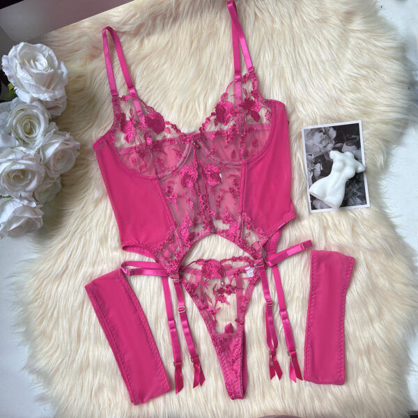 Three-point European And American Style Underwear Mesh Embroidery See-through Suit - Image 10