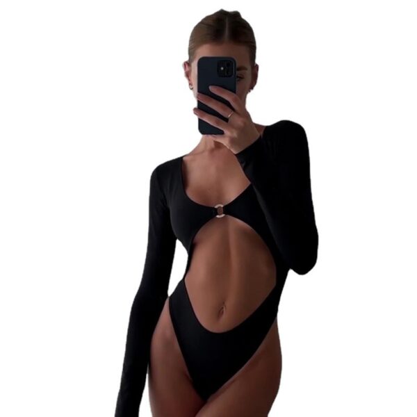 Women's Solid Color Sexy Metal Bodysuit - Image 5