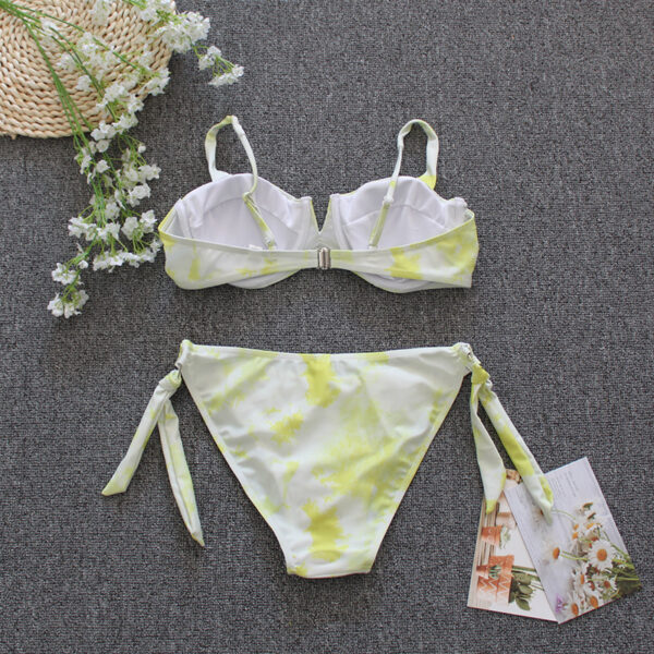 Tie-dyed Bikini Split Swimsuit Tied V-neck Underwire Swimsuit - Image 10