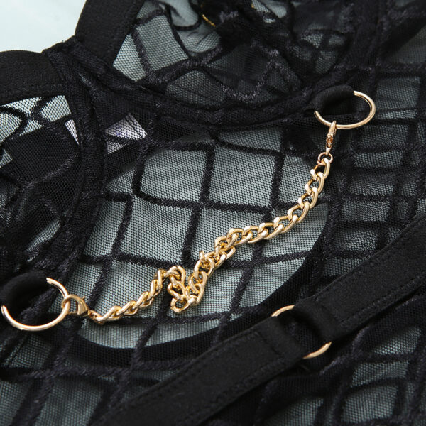 Mesh See-through Underwear Metal Chain Set - Image 7