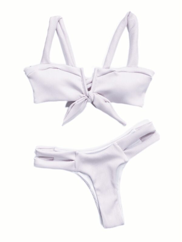 Color Double Shoulder Split Swimsuit Bikini Swimsuit - Image 3