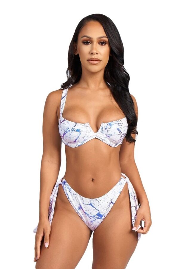 Tie-dyed Bikini Split Swimsuit Tied V-neck Underwire Swimsuit - Image 7