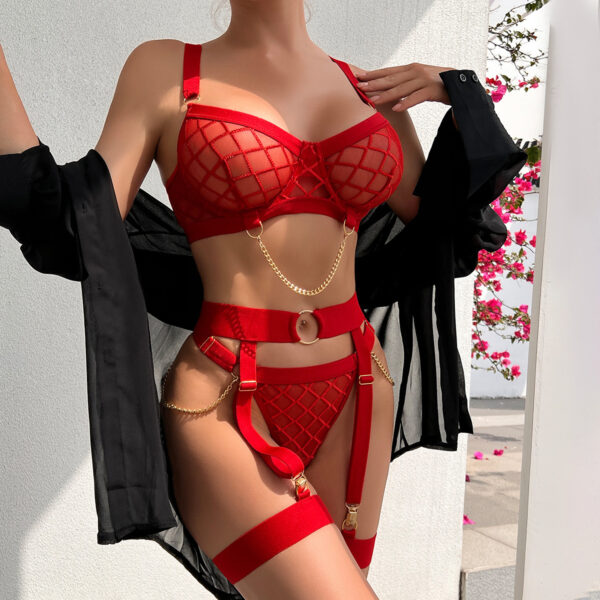 Underwear Mesh See-through Comfortable Fun Three-piece Suit - Image 4