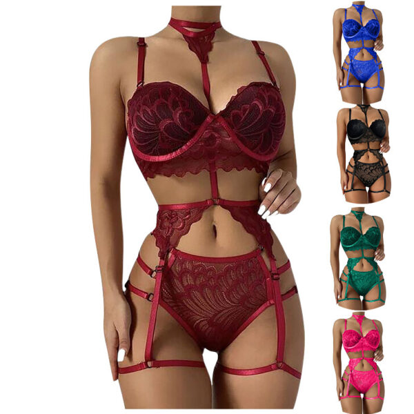 Underwear Sexy Lace Transparent Multicolor Four-piece Suit - Image 2