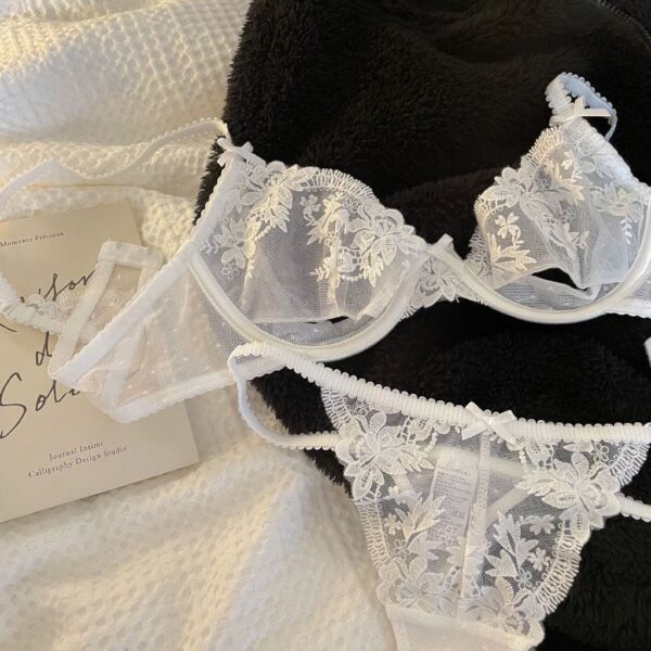 French Sexy Underwear Ultra-thin See-through Pure Floral Lace Underwear Suit - Image 7