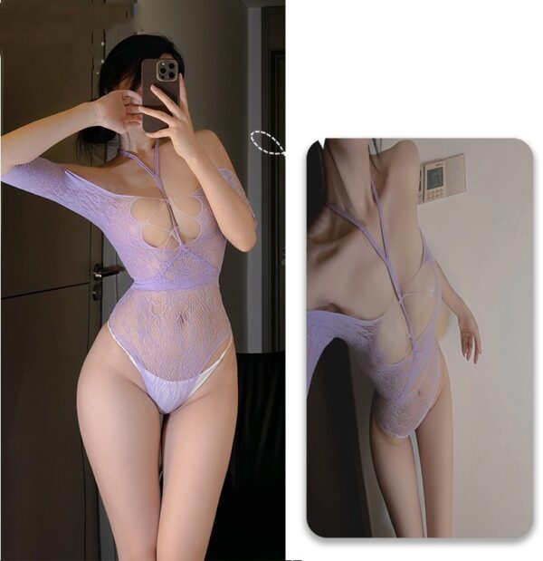 Crotchless Silk Mesh Bodysuit Mesh Stockings - Image 3